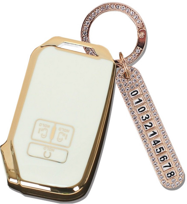 지엠지모터스 TPU 스마트키 케이스 + 전화번호 키링 세트, 크림화이트, 기아-AK-08(7버튼)