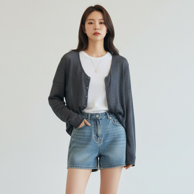 구디프 여성용 브이넥 버튼 시스루 얇은 가디건