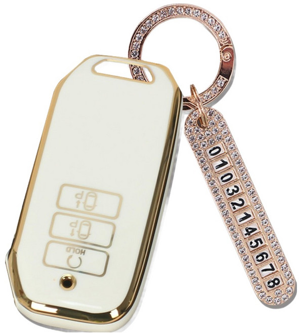 지엠지모터스 TPU 스마트키 케이스 + 전화번호 키링 세트, 크림화이트, 기아-AK-06(7버튼)