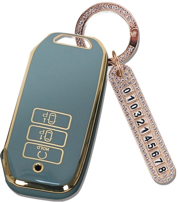 지엠지모터스 TPU 스마트키 케이스 + 전화번호 키링 세트, 그레이블루, 기아-AK-06(7버튼)