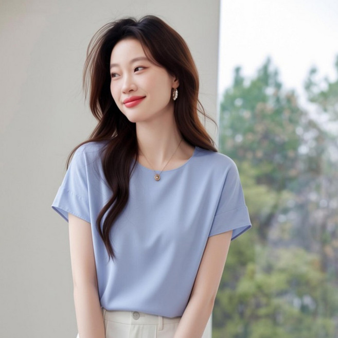 루나걸 여성용 슈니헤비 라운드 캡소매 블라우스 L26SMBL031903