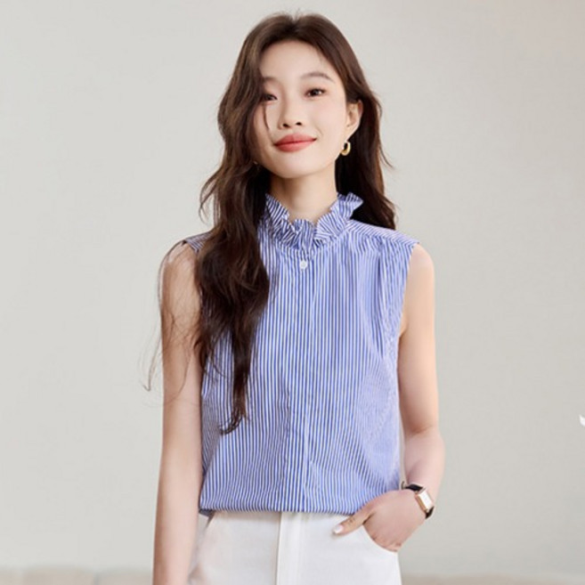 포플러앤씨 여성용 라니유나 프릴넥 민소매 셔츠 P26SMST032009
