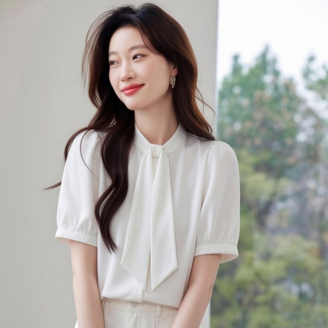 루나걸 여성용 페리세에 타이 퍼프 블라우스 L26SMBL031826