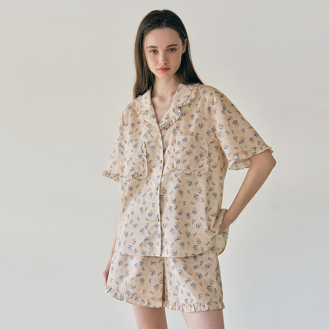 울랄라 여성용 베이직 리플린 45수 반팔 잠옷 상하의 세트