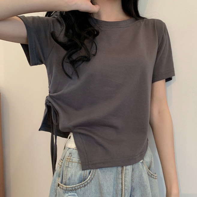 라라티나 여성용 셀비아 사이드 스트링 셔링 반팔 티셔츠