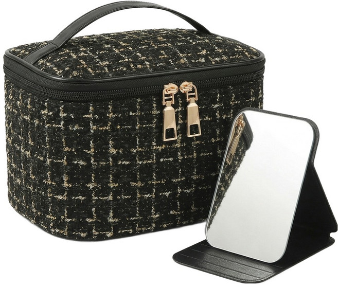 벨리안 트위드 대용량 화장품 파우치 + 손거울 세트