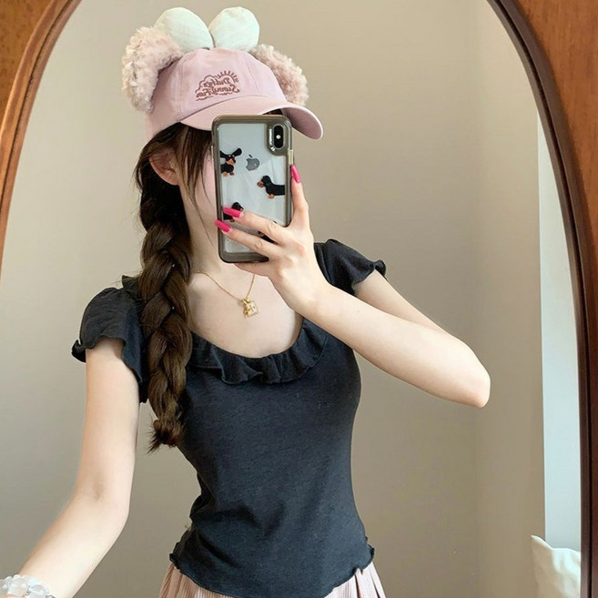 루나걸 여성용 버페티시 골지 반팔 티셔츠 L26SMT032413