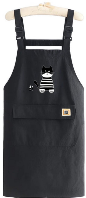 데이소이 만화 고양이 주방 앞치마 ONE SIZE, 02 블랙, 1개