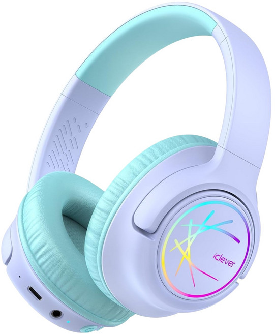 iclever Wireless 耳罩式 耳機 兒童 USB-C 紫色 炫光 BTH18