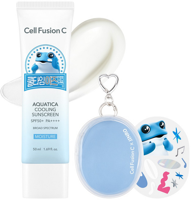 셀퓨전씨 아쿠아티카 쿨링 썬스크린 SPF50+ PA++++ + 키링 파우치 + 스티커 세트, 50ml, 1세트