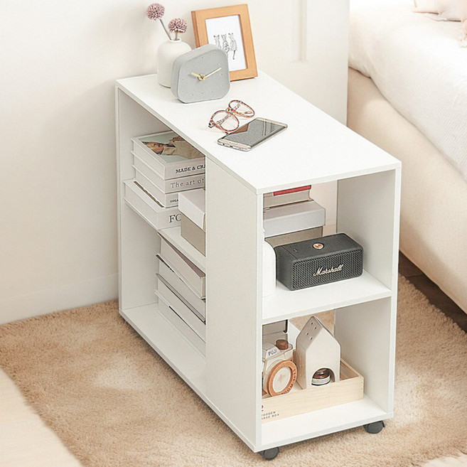 제이에스리빙 테디 바퀴달린 이동식 3단 협탁, 화이트, 화이트