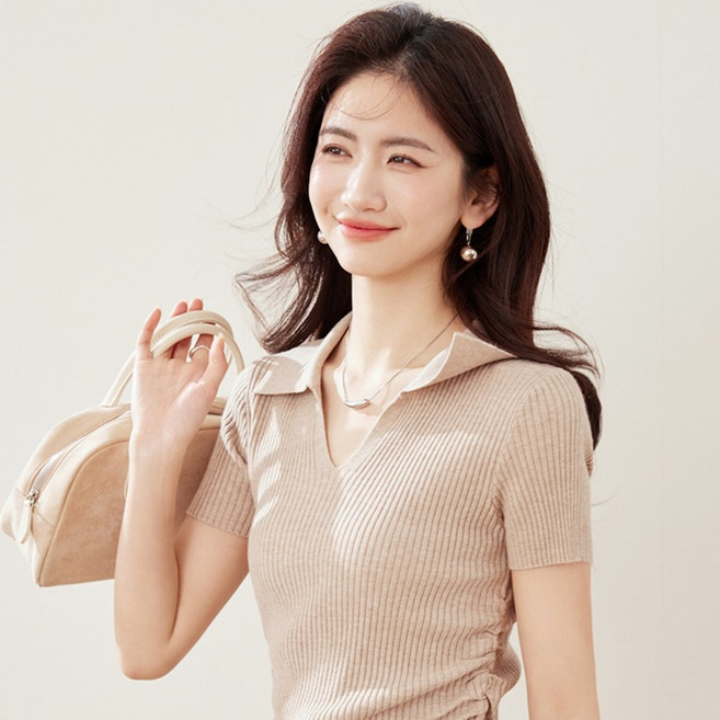 루나걸 여성용 라디키더 오픈 카라 골지 니트 L26SMKN032405