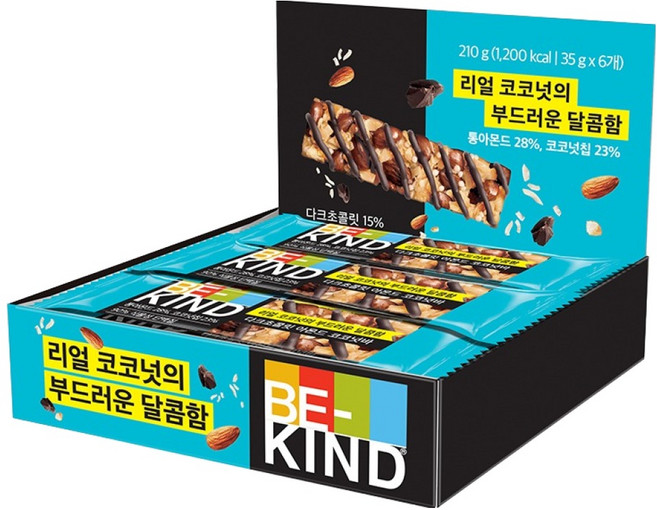 비카인드 다크초콜릿 아몬드 코코넛바, 35g, 6개