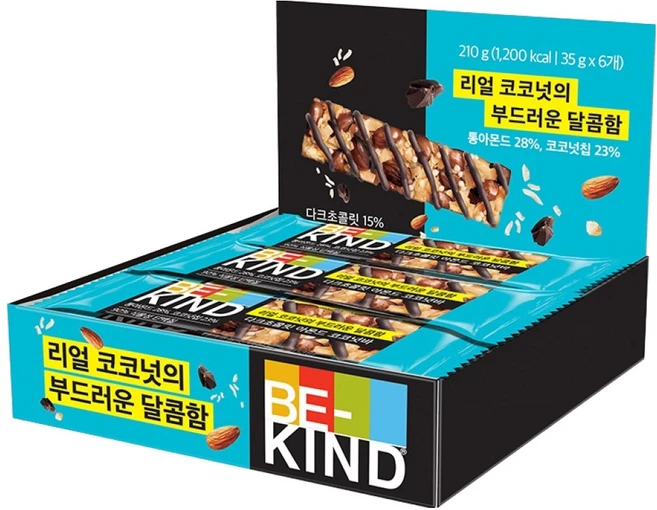 비카인드 다크초콜릿 아몬드 코코넛바, 35g, 6개 - 쿠팡