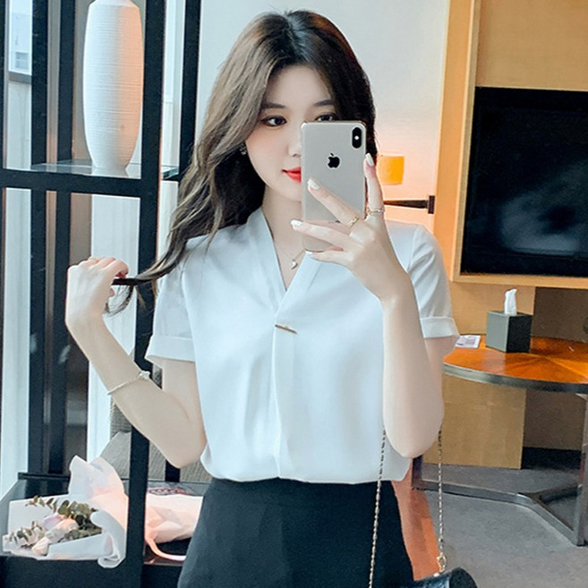 루나걸 여성용 데미가리 브이넥 블라우스 L26SMBL032305