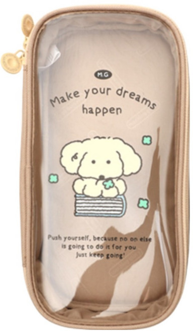 모닝글로리 투명 사각 파우치, 베이지, 1개