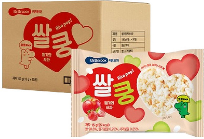 베베쿡 쌀쿵 과자, 혼합맛(딸기/사과), 15g, 10개