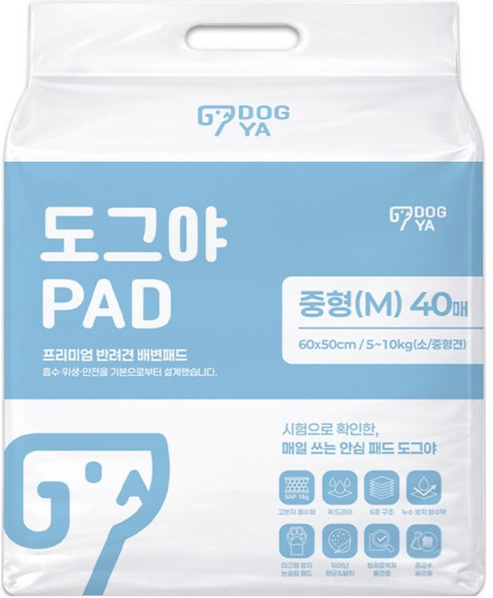 도그야 강아지 프리미엄 고흡수 탈취 논슬립 배변패드, 1개, 40개입