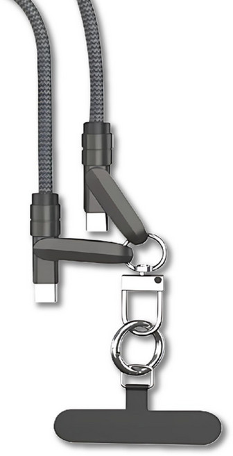 VOORCA 2合1掛繩充電線 100W Type-C-Type-C, 黑色, 1個, 120cm