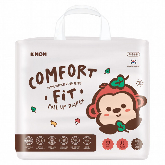K-MOM COMFORT FIT 雲柔鎖水玩睡褲 褲型 12~17kg, 32片, 特大碼 (XL)