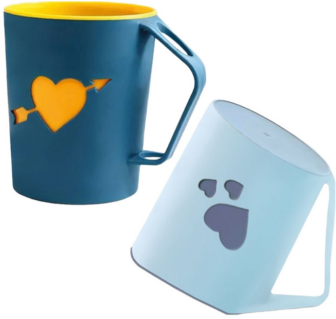 TheLiving 큐피트의 화살 물빠짐 거꾸로 양치컵 2종 세트, 딥블루, 스카이블루, 1세트