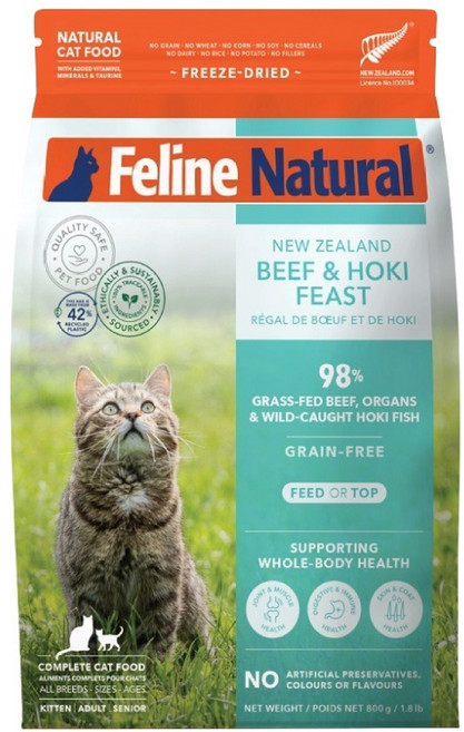 Feline Natural 全貓齡 貓咪冷凍乾燥鮮肉餐飼料, 牛肉 + 鱈魚, 800g, 1包