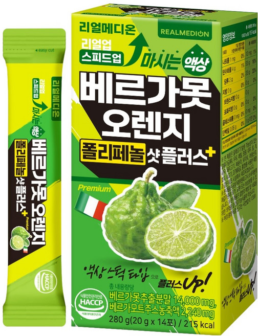 리얼메디온 리얼업 스피드업 마시는 액상 베르가못 오렌지 폴리페놀 샷 플러스 14p, 280g, 1개