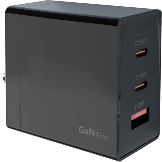 VOORCA 3孔GaN 充電頭 45W VO45WB-2C1A, 黑色, 1個