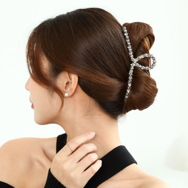 수스다 큐빅 진주 믹스 꼬임 광폭 메탈 유광 반묶음 올림머리 머리핀 5106