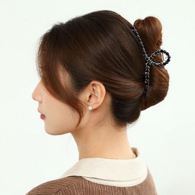 수스다 큐빅 진주 믹스 꼬임 광폭 메탈 유광 반묶음 올림머리 머리핀 5106