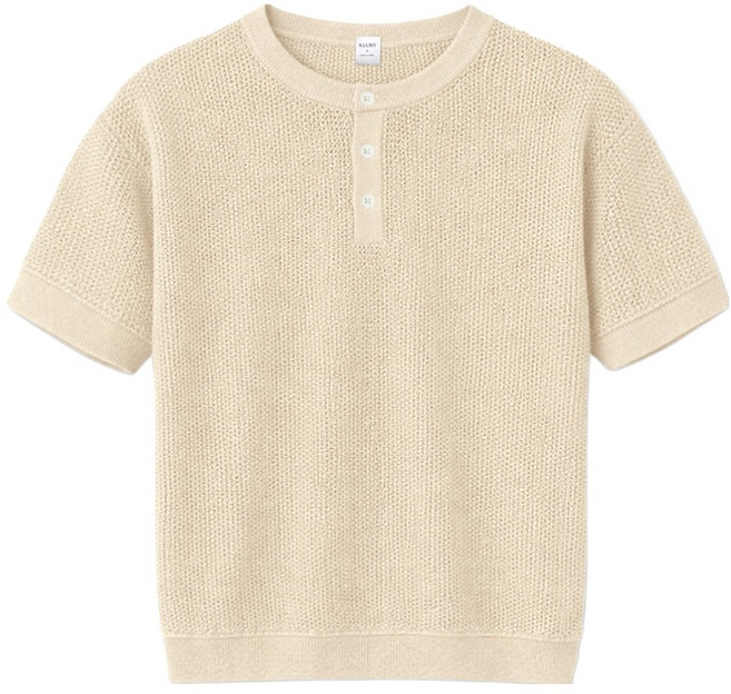 ILLUSO 男士波浪海洋亨利領短袖針織衫