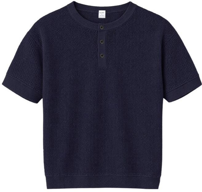 일루소 남성용 웨이브 오션 헨리넥 반팔 니트