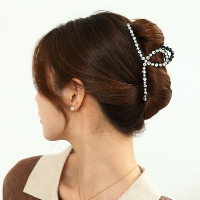 수스다 큐빅 진주 믹스 꼬임 광폭 메탈 유광 반묶음 올림머리 머리핀 5106