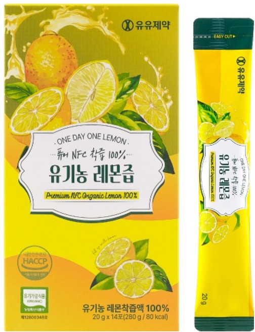 유유제약 퓨어 NFC 착즙 유기농 레몬즙 14p, 1개, 280ml
