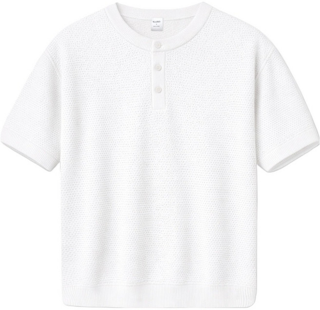 ILLUSO 男士波浪海洋亨利領短袖針織衫