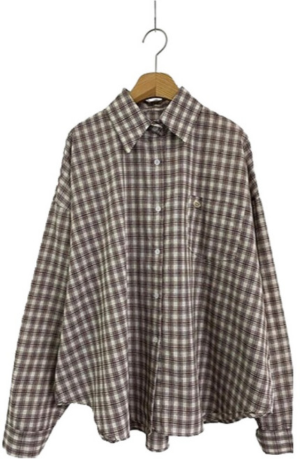 슈가펀 여성용 키욘 빈티지 무드 오버핏 언발 체크셔츠