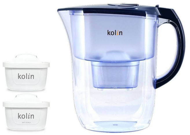 Kolin 歌林 濾水壺 + 四重濾芯 + 五重淨垢濾芯 Brita 適用, 藍色, 1套