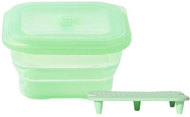 리빙크레이터 간편조리 실리콘 보관 용기 푸쉬락 900ml + 스팀트레이 세트, 민트그린, 1세트