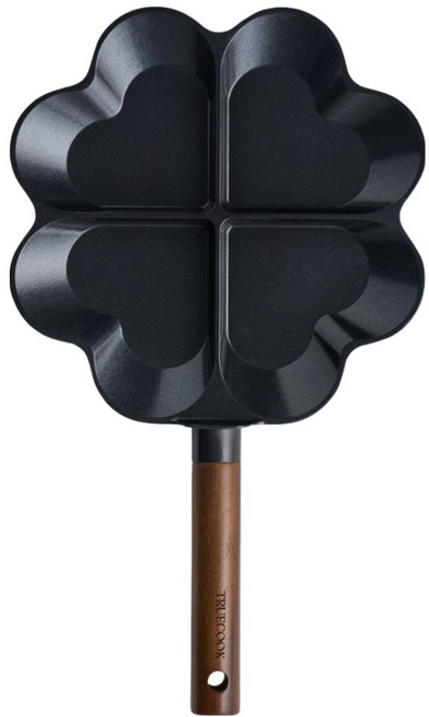트루쿡 인덕션 월넛 IH 세라믹 4구 하트 계란 후라이팬 블랙, 1개, 25cm