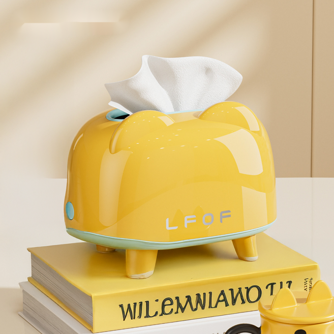 엑스터 컬러 라운드 유광 애니멀 티슈케이스, 노란색