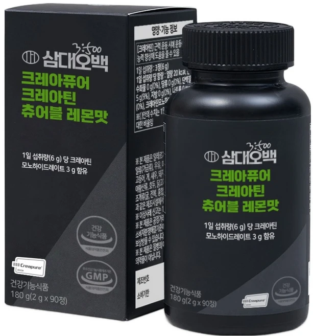 삼대오백 크레아퓨어 크레아틴 츄어블 레몬맛 180g, 1개, 90정 - 쿠팡