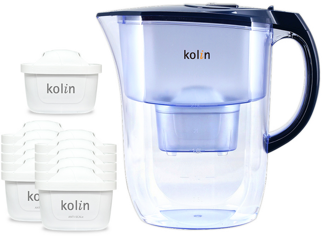 Kolin 歌林 濾水壺 + 四重濾芯 + 五重淨垢濾芯 10個 Brita 適用, 藍色, 1套