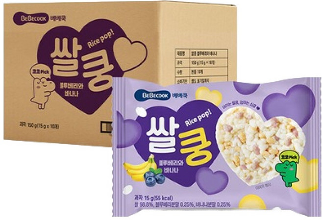 베베쿡 쌀쿵 과자, 혼합맛(블루베리/바나나), 15g, 10개