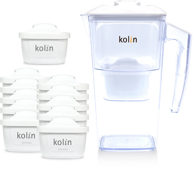 Kolin 歌林 濾水壺 + 四重濾芯 + 五重淨垢濾芯 10個 Brita 適用, 白色, 1套