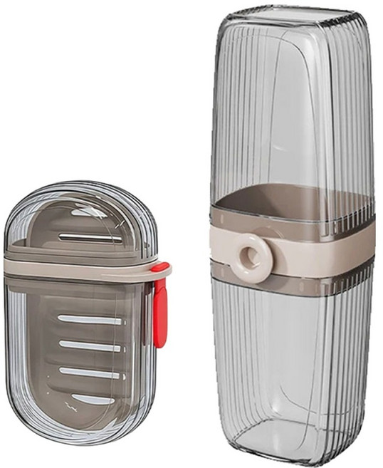 TheLiving 여행 휴대용 비누 + 칫솔 케이스 세트, 블랙 투명, 1세트