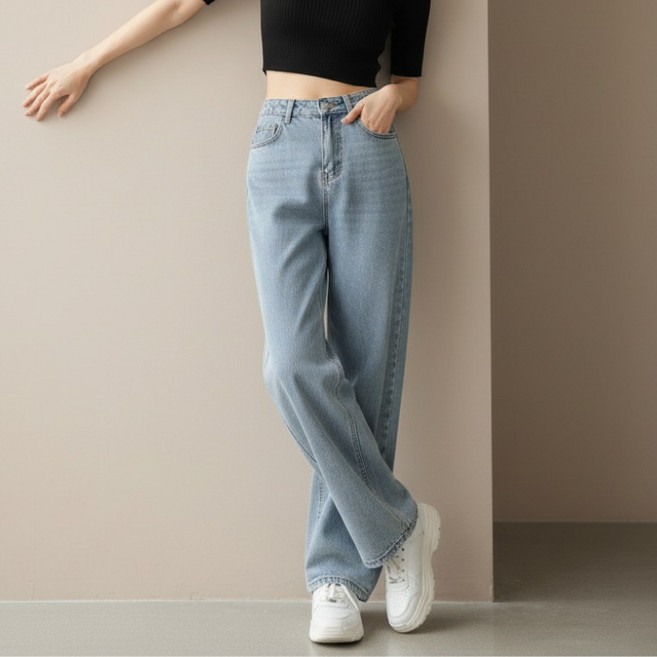 구디프 여성용 하이웨스트 배기핏 청바지