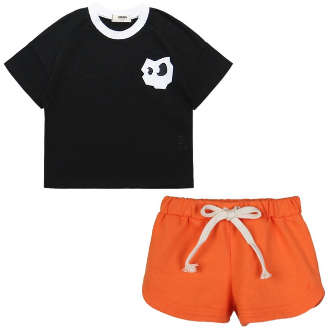 유라비 아동용 반팔티 + 숏팬츠 루키 면 상하의 세트