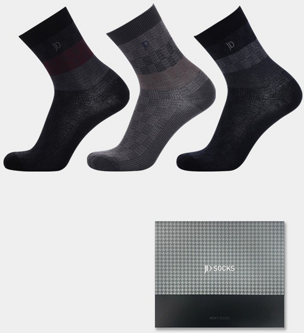 제임스딘 남성용 프리미엄 신사 중목 정장양말 3켤레