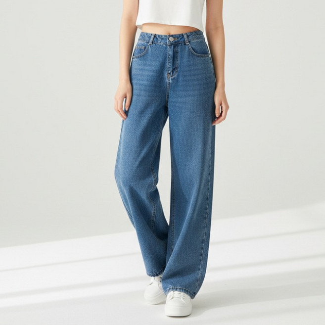 구디프 여성용 하이웨스트 배기핏 청바지