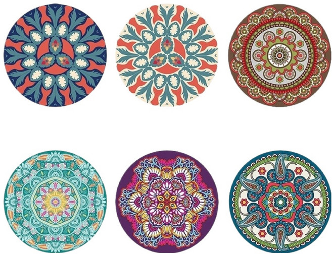 하미룸 고무 만다라 컵받침 식탁 매트 만다라 3호 6종 세트, 혼합색상, 1세트, 120 x 120 mm